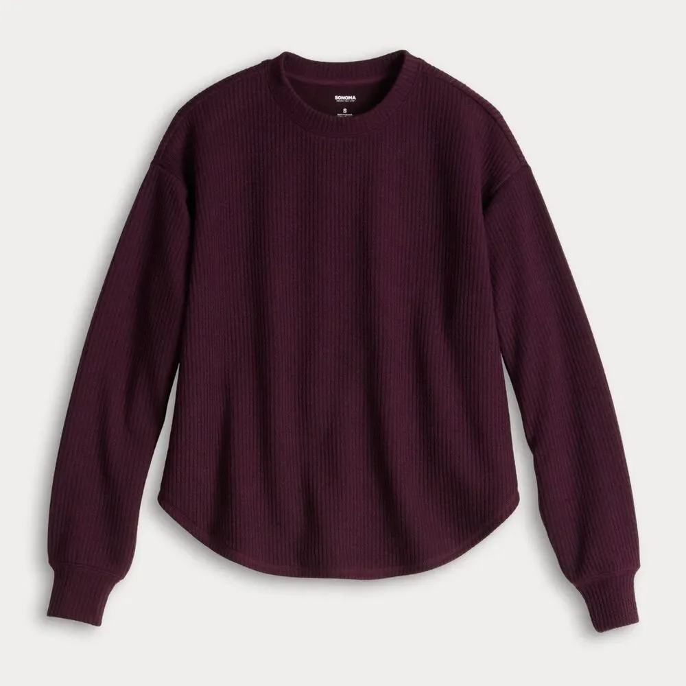 Women's Sonoma Goods For Life Sweater Size XS Plum Ribbed Shirttail Top NWT